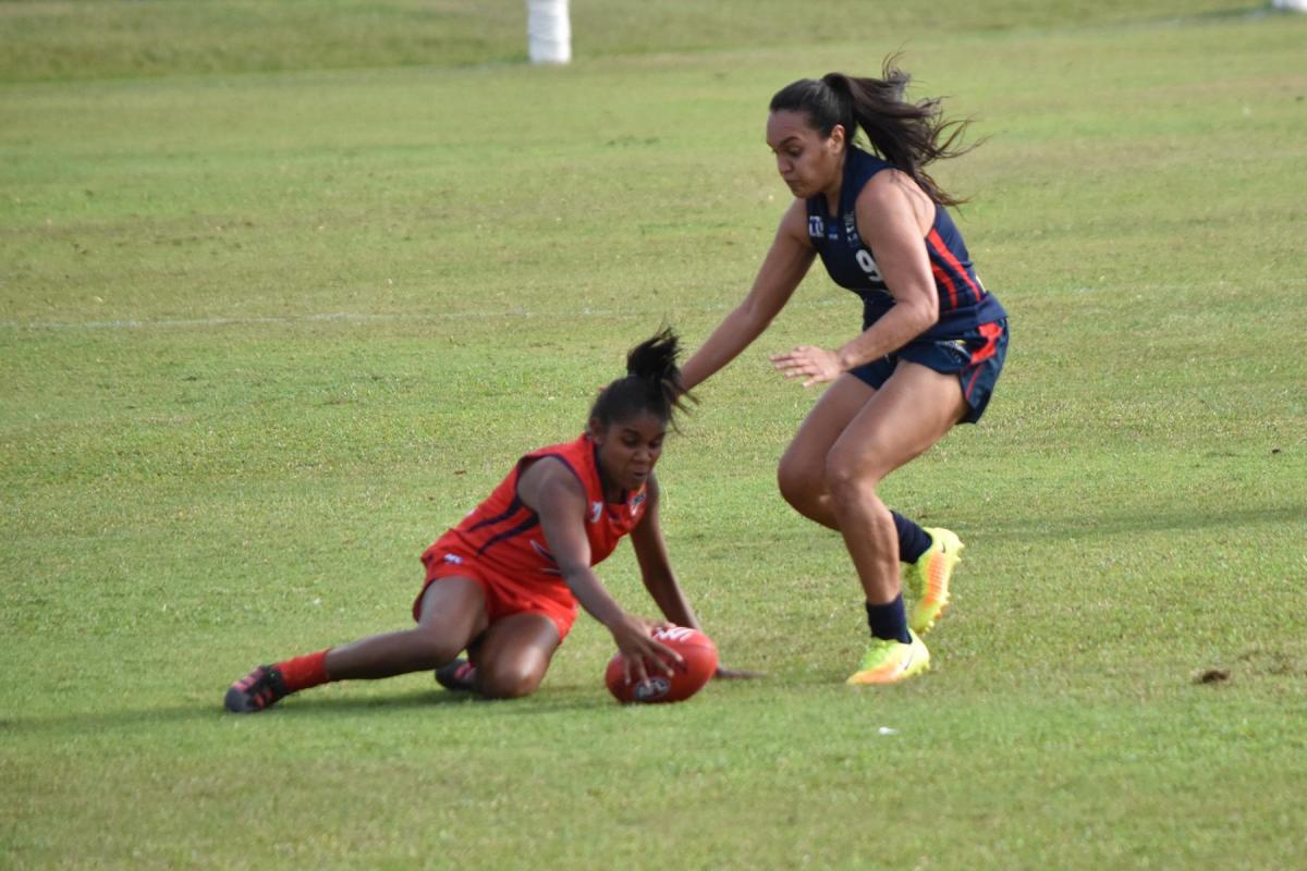 Two ladies going for the ball in the NT Women's Lightning Series 