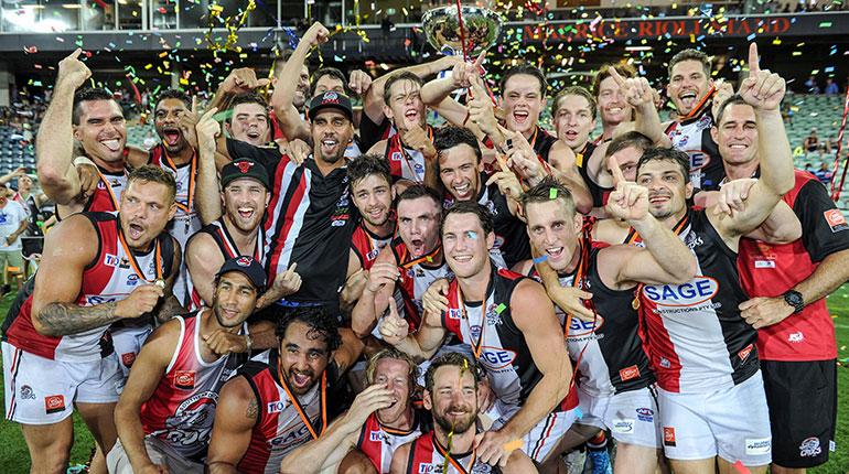 Southern Districts celebrating their Men's Premeir League Grand Final win